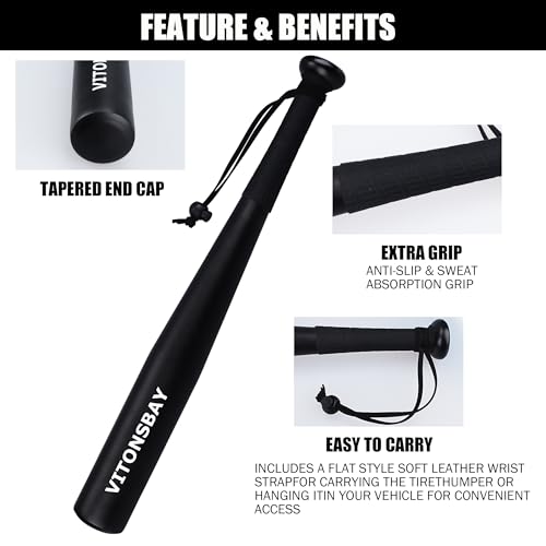 Aluminum Tire Checker Bat - Truckers Tool for Checking Tire Pressure - Black - color: Black
