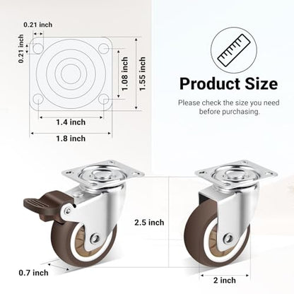 Nefish 2 Inch Casters Wheels 12 Pack, TPR Rubber Casters Wheels for Furniture, 360 Degree Swivel Plate Castors, Durable Light Duty Castor Wheels for Cabinet, Boxes, DIY, Desk, Table - style: 2 IN (12 Pack)