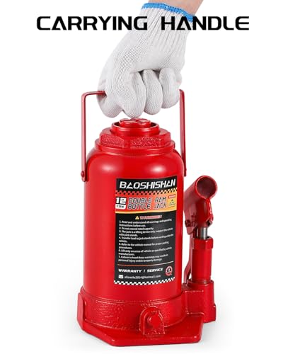 BAOSHISHAN 12 Ton Double Ram Bottle Jack, 8.7" to 20.5" Lift Range | Heavy-Duty Hydraulic Lifting, Welded Steel Frame, Built-in Safety Valve, for SUV Truck RV - size: 12 Ton without Case