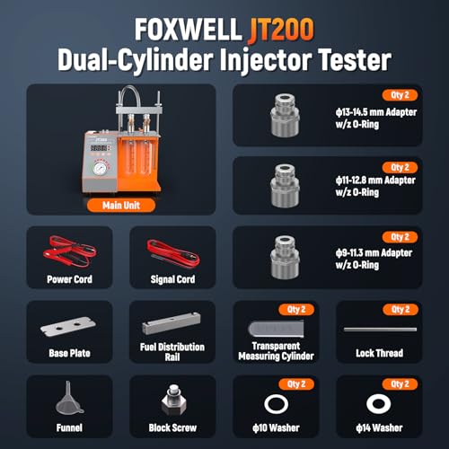 FOXWELL JT200 Fuel Injector Tester, Fix Engine Misfire & Rough Idle -Visualize Spray Pattern & Flow Rate, Fuel Injection System Tester Cleaner Diagnostic Tool for 6V/12V MPI Motorcycle & Car Injectors