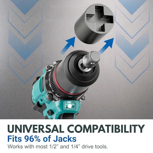 3 PCS Scissor Jack Adapter Set, Thickened Metal Turbo Jack Drill Adapter with Conversion Socket, for Hand Drill Automatic Jacks, Universal for Most Cars SUVs Trucks (Silver)