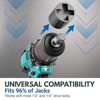 3 PCS Scissor Jack Adapter Set, Thickened Metal Turbo Jack Drill Adapter with Conversion Socket, for Hand Drill Automatic Jacks, Universal for Most Cars SUVs Trucks (Silver)