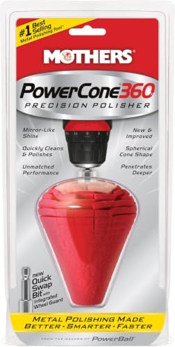 Mothers PowerCone 360, Polishing Tool with Quick Swap Bit — Patented Spherical Cone for Deep, Safe Metal Polishing in Hard-to-Reach Areas — Ideal for Wheels & Curved Surfaces (05146) (Pack of 6) - size: Single Unit (Pack of 6)