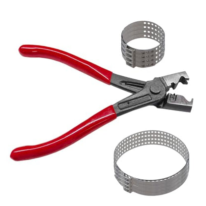 9PCS Hose Clamp Pliers with CV Boot Clamp Kit, Stainless Steel Adjustable Small & Large Crimp Bands, Universal Drive Shaft CV Boot Repair Installation Tool for Most Cars (Red)