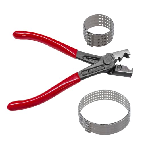 9PCS Hose Clamp Pliers with CV Boot Clamp Kit, Stainless Steel Adjustable Small & Large Crimp Bands, Universal Drive Shaft CV Boot Repair Installation Tool for Most Cars (Red)