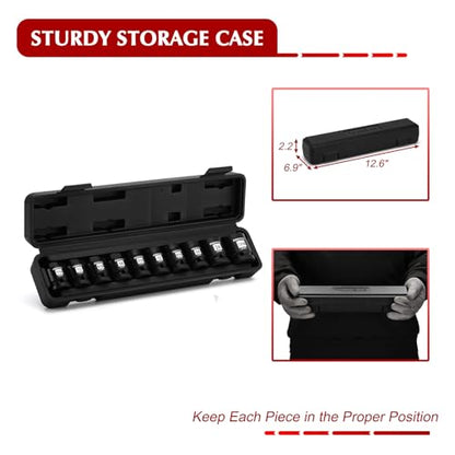 EMENTOL 10PCS 1/2" Dr. Pipe Plug Socket Set, SAE, CR-MO, Tapered Male Square Drive - 7/16 Inch to 9/16 Inch, Chamfered Female Square Drive - 7/16 Inch to 13/16 Inch - size: 10PCS 1/2"Dr.