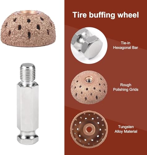 4-Piece Tire Repair Tool Kit Includes 42mm/55mm Tungsten Steel polishing Wheels, tire Patch Roller, Scraper, and Automotive tire Grinding and polishing Accessory Set.