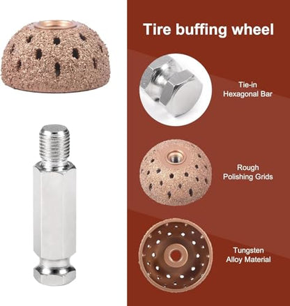 4-Piece Tire Repair Tool Kit Includes 42mm/55mm Tungsten Steel polishing Wheels, tire Patch Roller, Scraper, and Automotive tire Grinding and polishing Accessory Set.