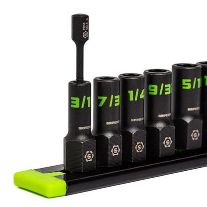 GRIPEDGE Tools | 9-PC - 1/4'' Drive SAE RPT Socket Extractor Set | Sizes 3/16'' - 1/2'' | Removes Broken Studs, Stripped Bolts and Lug Nuts | Includes Premium Aluminum Socket Rail|