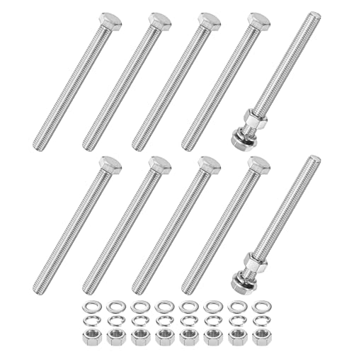 M METERXITY 10-Pack Hex Head Screw Bolt with Nuts Flat & Lock Washers M12x130mm Stainless Steel Bolts and Nuts Kit Fully Threaded Metric Bolt Assortment for Equipment/Machinery - size: M12x130mm