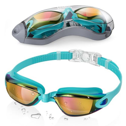 Aegend Swim Goggles, Swimming Goggles No Leaking Full Protect Adult Youth - color: Cyan Red