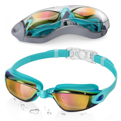 Aegend Swim Goggles, Swimming Goggles No Leaking Full Protect Adult Youth - color: Cyan Red