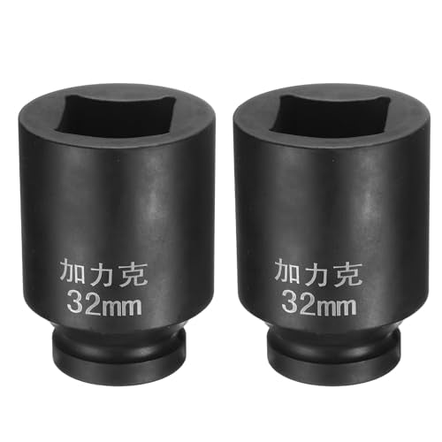 HARFINGTON 2pcs 4 Point Square Socket 3/4" Drive by 32mm Metric Square Impact Socket 40CR Blackening Standard Wheel Sockets Pneumatic Socket for Auto Repair Mechanical Maintenance Home Use - size: 32mm