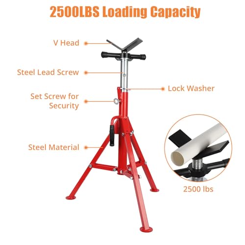 V Head Pipe Jack Stand, 28''-52'' Adjustable Folding Pipe Stand, 2500 Lb Load Capacity, Steel Jack Stands for Automotive, Welding, and Construction Projects - size: 2500 lbs
