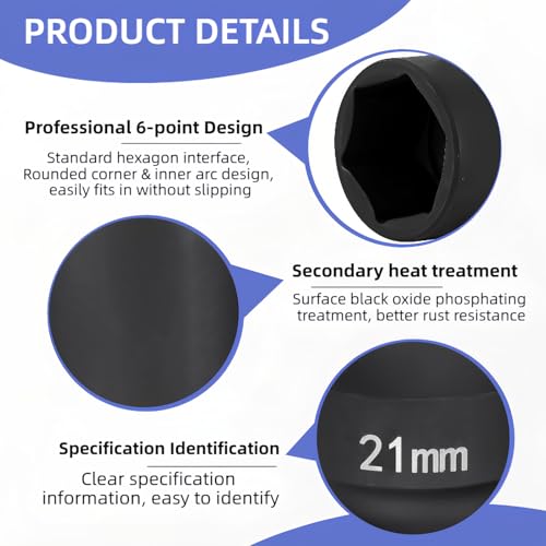 3/4"Drive x 21mm Metric, 6-Point Deep Impact Socket, Axle Nut Impact Socket | 40CR Alloy Steel,Clear labeling, Common Tools for Car Repair/Mechanical Work/Construction/Carpentry and Home Maintenance - size: 21mm
