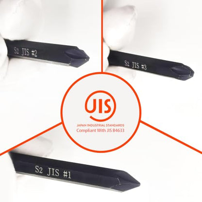 JIS B4633 Impact Screwdriver Bits For Impact Driver, 5/16" Hex Shank, S2 Alloy Steel,75mm Long- Ideal for Japanese Automotive & Motorcycle Repairs (JIS #1+#2+#3+SL8) - size: JIS #1+#2+#3+SL8