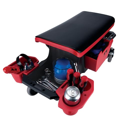 Performance Tool W85035 Heavy Duty Roller Mechanics Seat and Brake Stool with 4-Inch Rubber Swivel Casters Roll Over - style: Rolling Storage Garage Seat