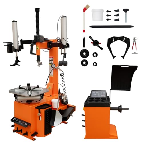 Albott 2HP Tire Changer with Assist Arm & Wheel Balancer for 12"–24" Rims | 12"–22" Outside Clamp, 12"–24" Inside Clamp, Tire Mounting and Wheel Balancing Equipment for Garages & Commercial Auto Shops - size: 12"–24" Dual Arm Combo