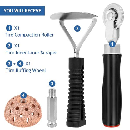 Tire Repair Patch Tools Wear-Resistant Tire Patch Roller Tool Tungsten Steel Buffing Wheel Premium 42mm High Speed Tyre Grinding Head Tire Scraper for Car Truck Motorcycle