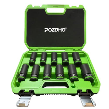Wheel Lug Nut Socket Set, 11-Piece 1/2-inch Drive Impact Grade Thin Wall Deep Socket, SAE & Metic Non-Marring Wheel Nuts Protector Removal Tool, Cr-Mo Steel, PTM02011 - size: 11-Piece