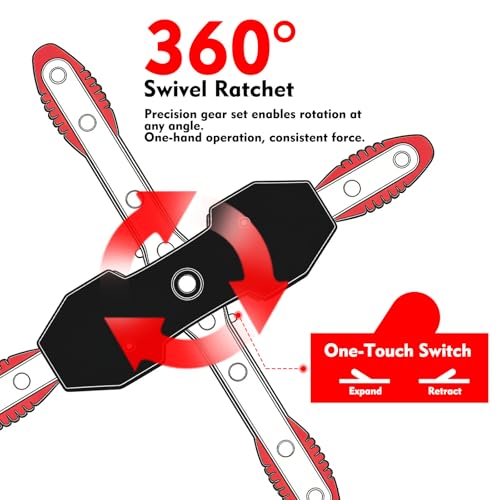 Brake Caliper Compression Tool, 360° Ratcheting Piston Compressor, 2 Steel Plates, 2 Hooks, for Single Twin Quad Pistons, Cars Trucks SUVs
