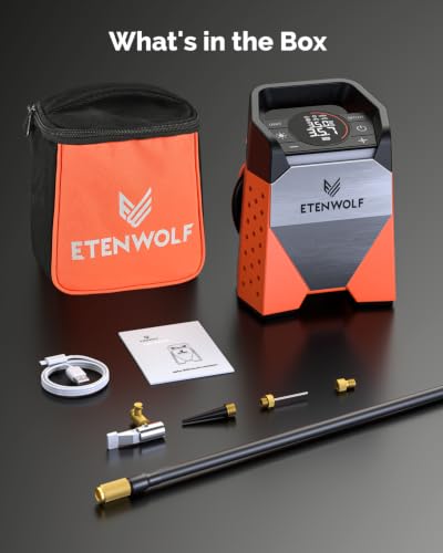 ETENWOLF ZEPHYR S3 Tire Inflator Portable Air Compressor, 1 Min Fast Inflation and 100% Duty Cycle, 160 PSI Air Pump for Cars, SUVs, Bikes, Balls (Vivid Orange)