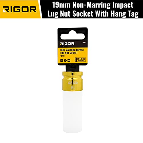 RIGOR 11504 19mm Non-Marring Lug Nut Socket | Wheel Protector Impact Socket | 1/2" Drive, 6 Point, CR-MO, Metric - size: 19mm