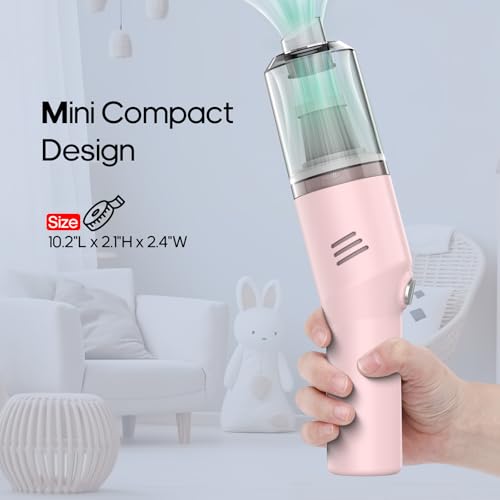 Mini Handheld Vacuum for Home&Car, Cordless Portable Rechargeable Pink | Quick Cleanups, Tight Spaces, USB-C Rechargeable, Easy Storage, Office, Cup Holders, Seat Gaps, Window Tracks