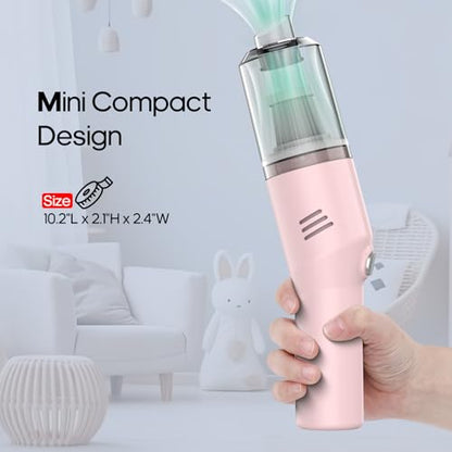 Mini Handheld Vacuum for Home&Car, Cordless Portable Rechargeable Pink | Quick Cleanups, Tight Spaces, USB-C Rechargeable, Easy Storage, Office, Cup Holders, Seat Gaps, Window Tracks
