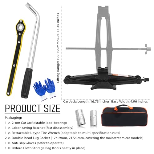 Scissor Jacks Set,2 Ton Portable Car Jack Kit with Lug Wrench & Scissor Jack Handle & Lug Nut Socket,Professional Tire Changing Kit as Auto Emergency Kits for Most Auto,SUV