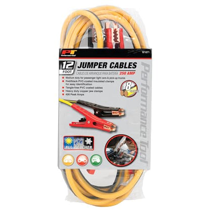 Performance Tool W1671 8GA x 12' (300 AMP) Jumper Cables - Heavy Duty Booster Cables with Copper-Clad Aluminum Wire for Cars, Trucks, and SUVs - style: 8GA x 12' (300 AMP)