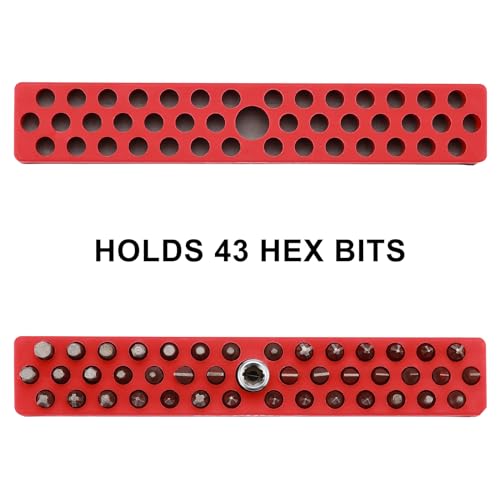 Mayouko 1/4" Magnetic Hex Bit Holder Rack Organizer, 43 Holes, 1/4-Inch Drill Bit Holder, Red, 2 Racks, Magnetic Bit Holder with Magnet Base for Screwdriver Bits - color: Red-2packs