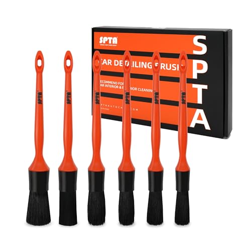 SPTA Car Detailing Brush Kit - 6 Pack, Auto Boar Hair Detail Brush Set Automotive Interior Exterior No Scratch Microfiber Detailing Brushes for Cleaning Air Vents, Engine Bays, Dashboard and Wheels - color: Car Detail Brush Set 6