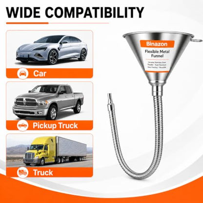 24.8" Funnels for Automotive Use, Steel Bendable Spout Funnel, Galvanized Funnel with Screen Screen, Ideal for Filling All Oils, Diesel, Gasoline and conveying Other Liquids