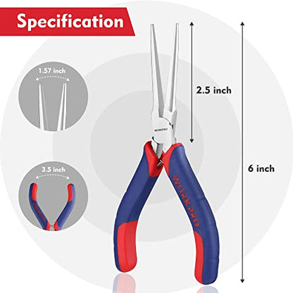 WORKPRO 6" Needle Nose Pliers (Smooth Jaw), Mini Long Nose Pliers with Comfort Grip Handles, Jewelry Pliers for Wire Wrapping, Crafts, Jewelry Making Supplies, 6" 1PC - size: 6" 1PC