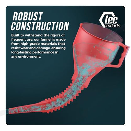 TEC Products FlexAll Long Flexible Funnels - Automotive Oil Funnel with Hose, Durable Nitrile Rubber for Oil Change, Transmission Funnel Fluid, Diesel, Fuel, Gas - Made in USA - Red (16 x 5 Inches) - color: Red, size: Large