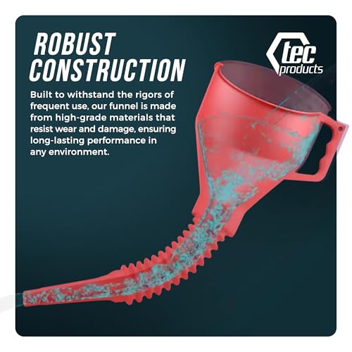 TEC Products FlexAll Long Flexible Funnels - Automotive Oil Funnel with Hose, Durable Nitrile Rubber for Oil Change, Transmission Funnel Fluid, Diesel, Fuel, Gas - Made in USA - Red (12 x 4 Inches) - color: Red, size: Small