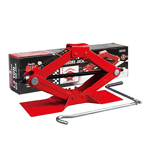 BIG RED T10152 Torin Steel Scissor Lift Jack Car Kit, 1.5 Ton (3,000 lb) Capacity, Red - size: 3000lbs