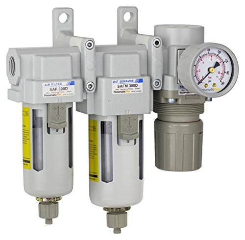 PneumaticPlus SAU330-N03G Three Stage Compressed Air Drying System - Particulate Air Filter, Coalescing Filter, Air Pressure Regulator Combo 3/8" NPT - Poly Bowl, Manual Drain, Gauge - style: Poly Bowl - Manual Drain