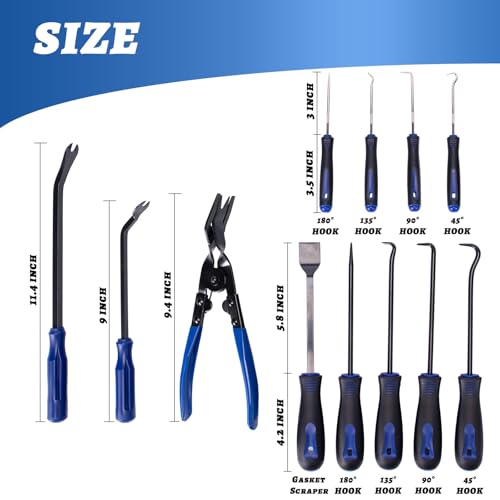 17Pcs Mechanic Tool Set Car Panel Removal Tools Pick and Hook Set | Clip Removal Tool Automotive Trim Removal Tool Magnetic Pickup Gasket Scrapers for Auto Interior Stereo Off-Road Rig Repairs