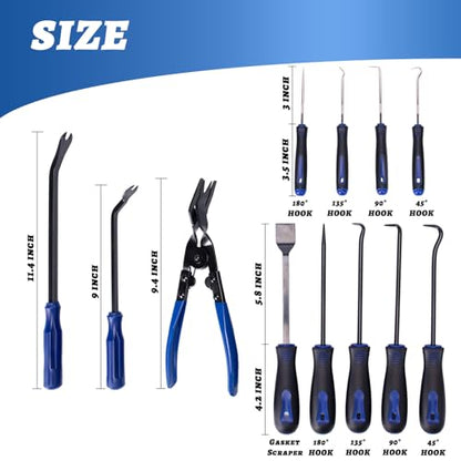 17Pcs Mechanic Tool Set Car Panel Removal Tools Pick and Hook Set | Clip Removal Tool Automotive Trim Removal Tool Magnetic Pickup Gasket Scrapers for Auto Interior Stereo Off-Road Rig Repairs