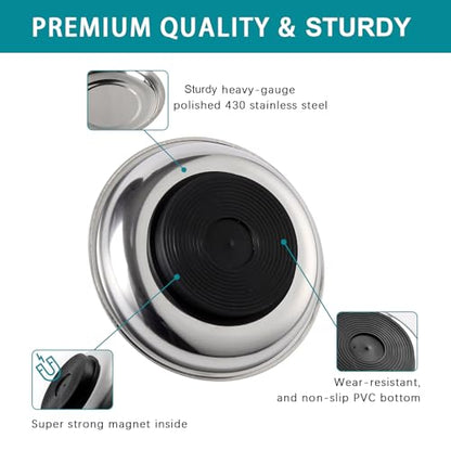 8 Pieces 3” Round Magnetic Bowl Trays Set Stainless Steel Magnet Tool Tray Parts Holder for Screws, Sockets, Bolts, Pins, Mechanic's and Automotive - size: 8 Pieces 3" Bowl