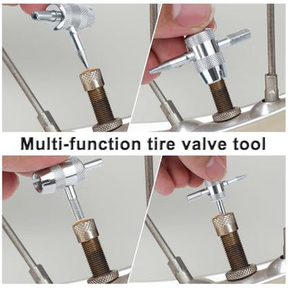 Gosknor 2pcs 4-Way Valve Core Tools, 4-in-1 Tire Valve Tool Valve Stem Core Remover Tire Valve Stem Puller Valve Stem Removal Tool for Bicycle Bike Automobile Car