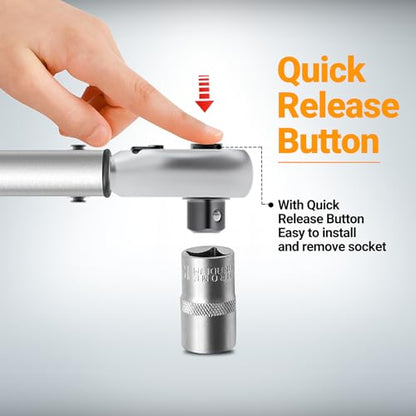 Ratcheting Click Torque Wrench Set, 1/4" 3/8" 1/2" Drive, 6-Piece Combo Kit with Extension Bars