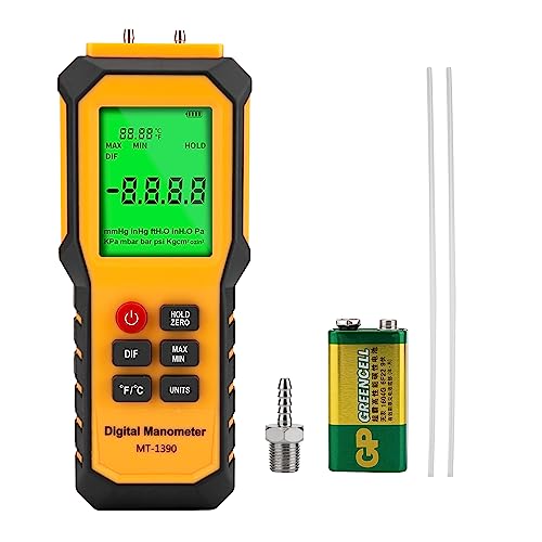 YZT Meter Manometer Air Pressure Meter, Digital Differential Pressure Gauge, HVAC Gas Pressure Meter Dual-Port Manometer Gas Pressure Tester (9v Battery Included)… - style: 1/8 Inches Diameter Port