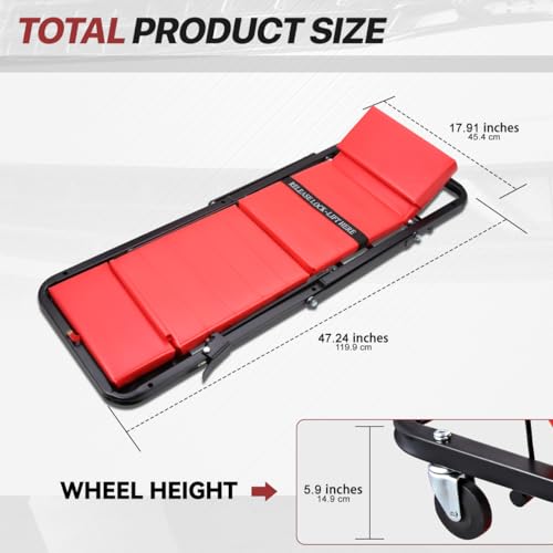 Low-Profile Foldable Creeper, 2-in-1 Rolling Garage Z Creeper Car & Seat, 48" Roller Mechanics Chair, 350 LBS Capacity Workshop Roller Creeper with 6 Swivel Casters