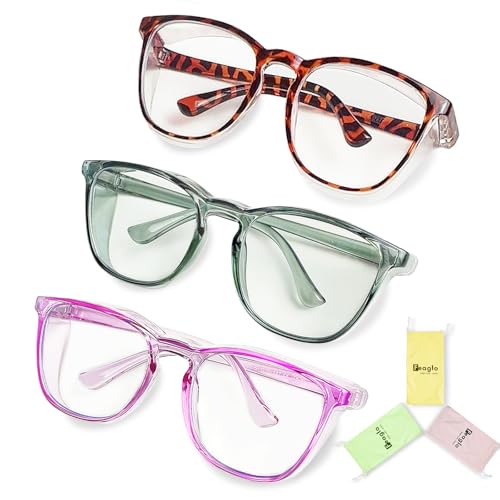 Feaglo Safety Glasses, Anti Fog Safety Goggles for Women Men, Blue Light Blocking Stylish Eye Protection Glasses Side Shield - color: Tea Leopard+purple+mint Green