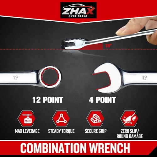 zhax 17mm Metric Combination Wrench, 12 Point Box End, 15 Degree Offset Design, Mirror Polish Finish, Forged CR-V Steel, Hand Tools for Mechanics, Ideal for Auto and Home Repair - size: 17mm