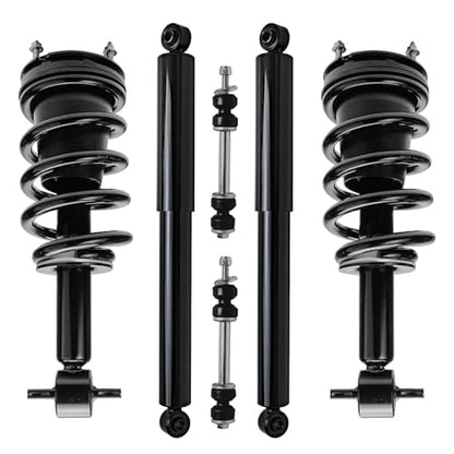 Detroit Axle - 4WD Front 6pc Struts Kit for 2014-2018 Chevy Silverado 1500 | GMC Sierra 1500, Struts w/Coil Spring Sway Bars Rear Shock Absorbers 2015 2016 2017 Replacement Suspension - size: 6AQS47172/Shock Kit
