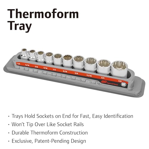 Ingersoll Rand 10-Piece SAE 3/8 in. Drive 12-Point Shallow Socket Set, 1/4–7/8 in., Chrome Vanadium Steel with Thermoform Tray – 752048X - size: 3/8 in. Drive Shallow Socket Set, style: SAE